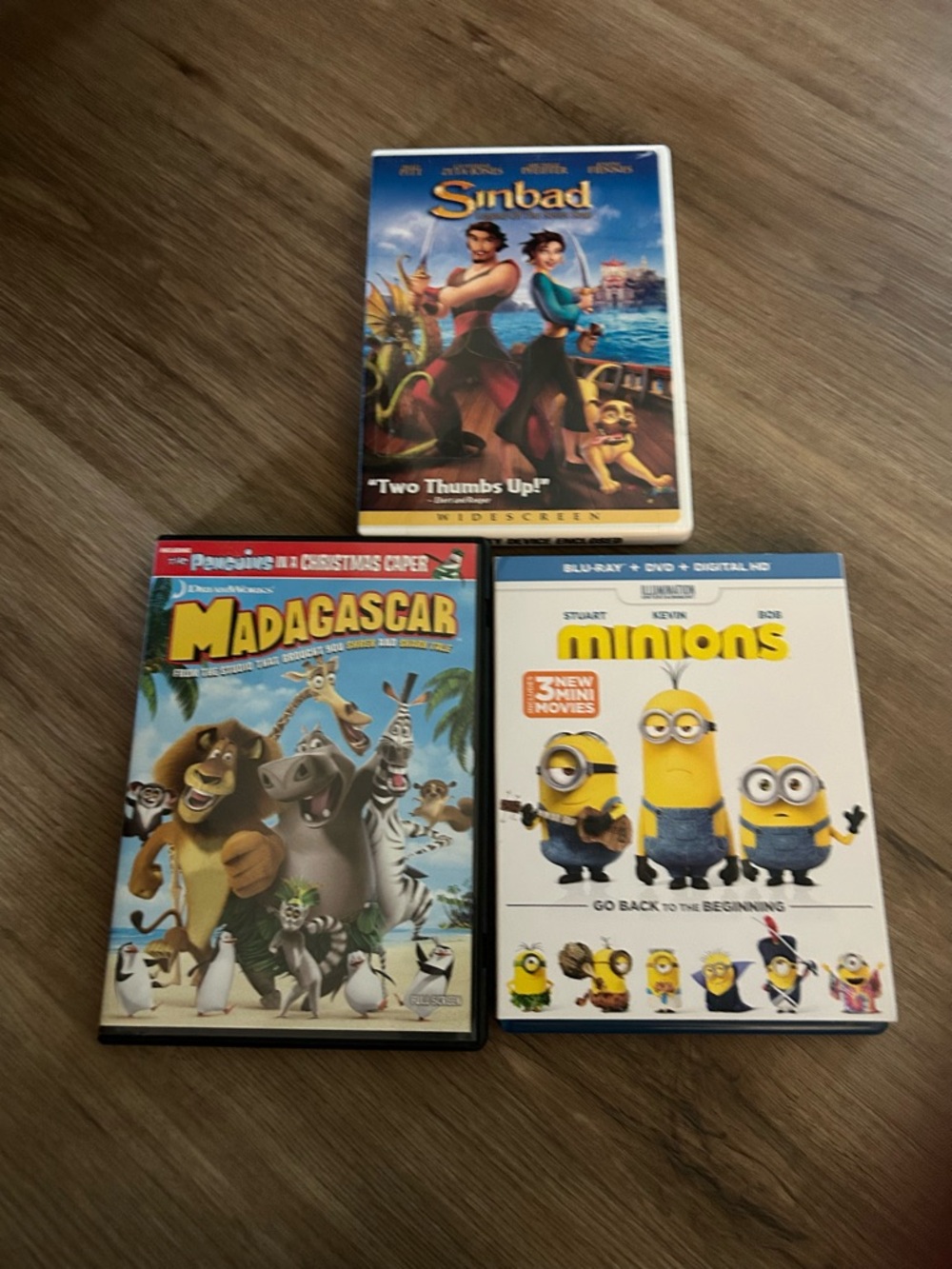 Set of 4 Sinbad, Madagascar Minions Rise of DVD/Blu‑ray Bundle